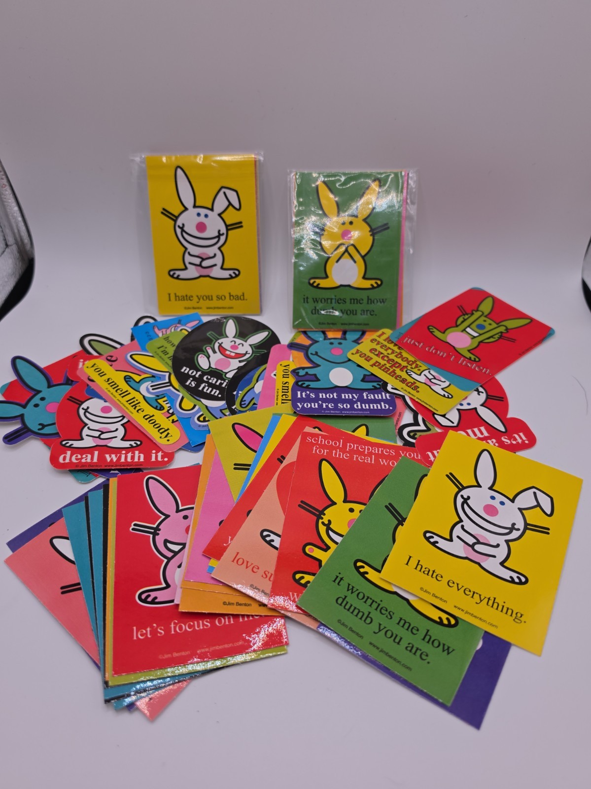 vintage It\'s Happy Bunny die-cut and vending machine stickers Around 100