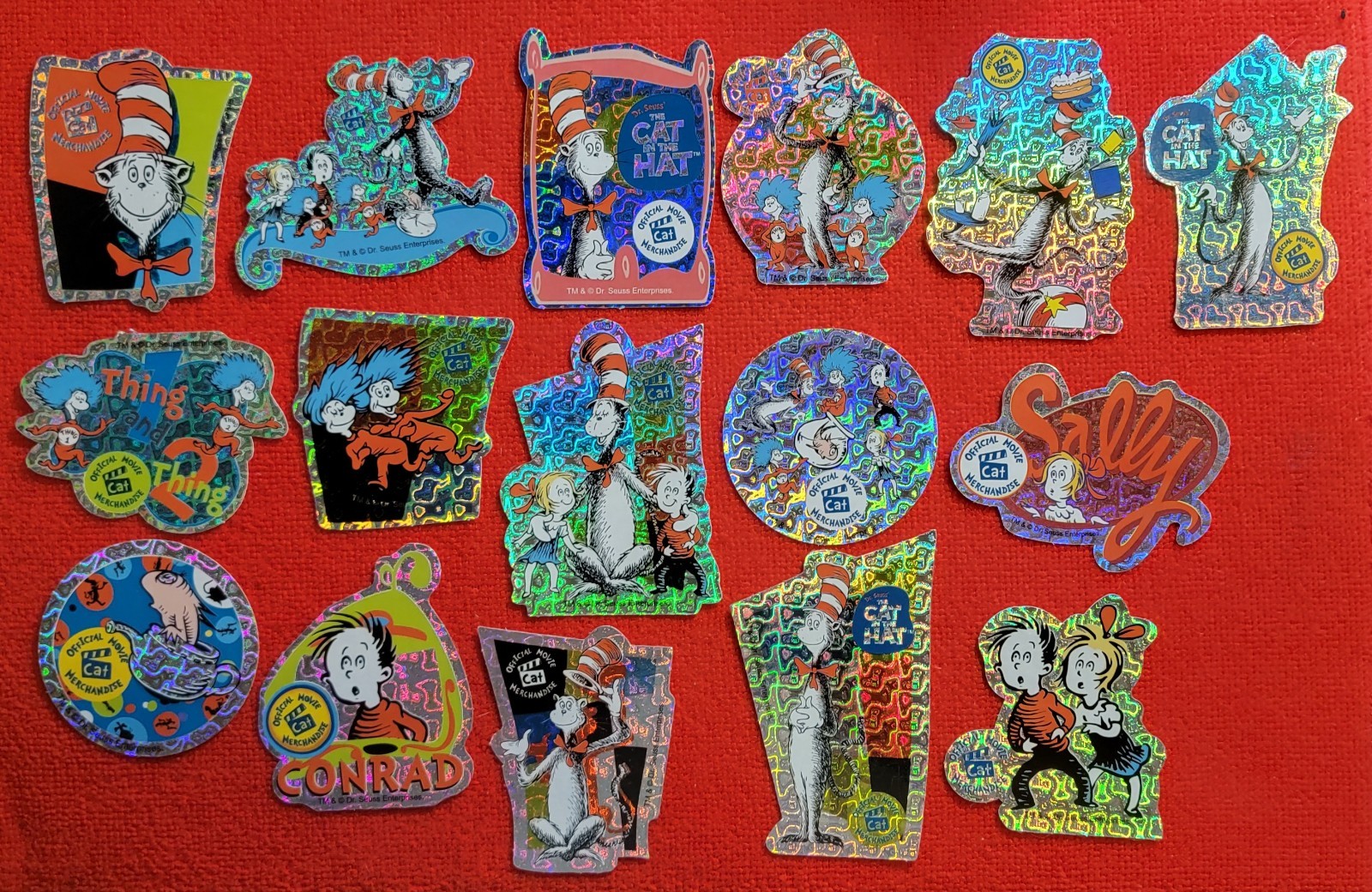 Dr Seuss The Cat in the Hat Complete Set of 16 Holographic Unused Stickers