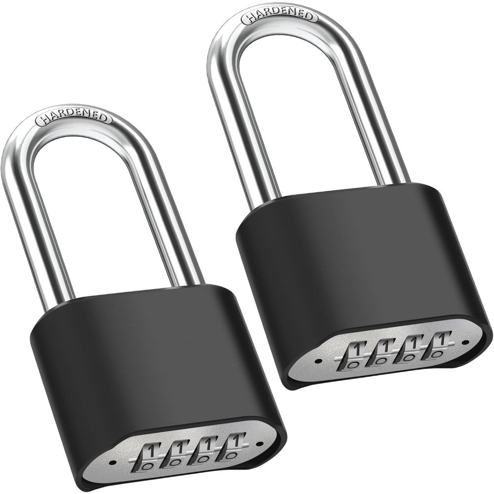 Long Shackle Combination Padlock 2 Pack Weatherproof Outdoor High Security