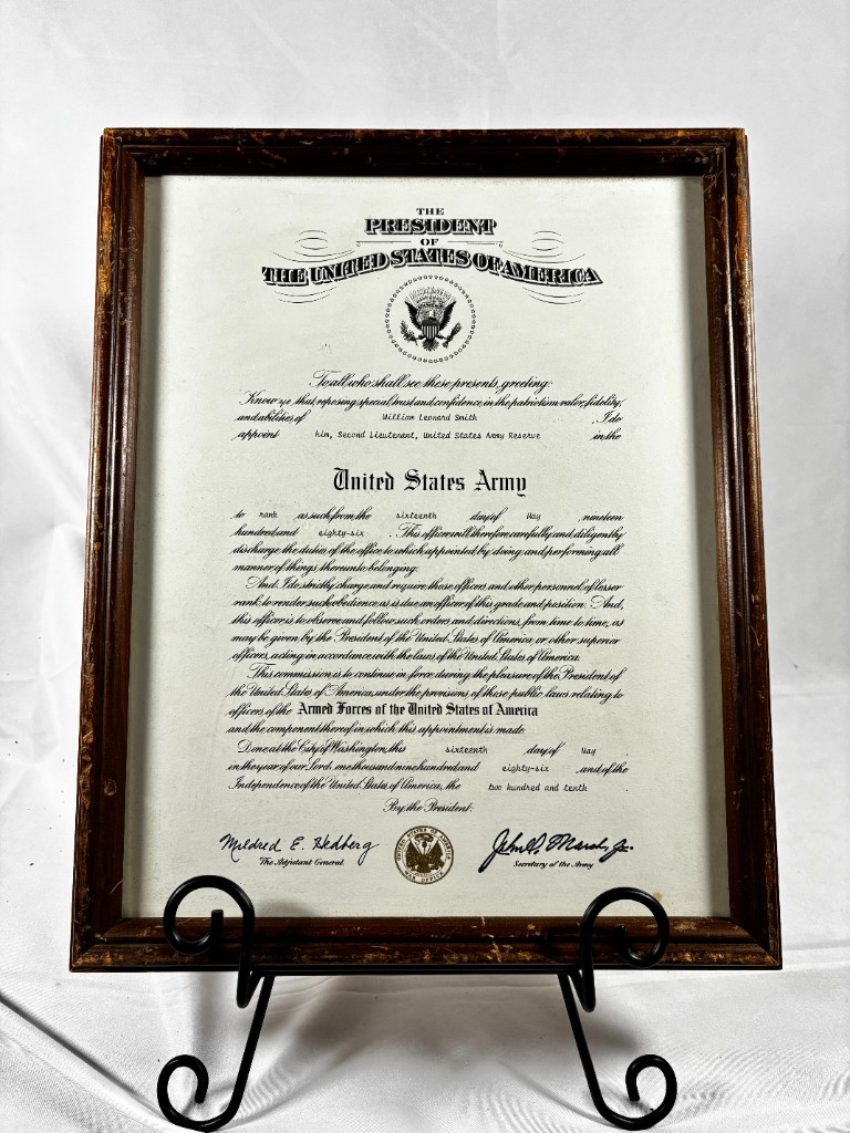 Vintage 1986 US Army Reserve 2LT Commission Document - Framed Vintage 1986 US Army Reserve 2LT Commission Document - Framed