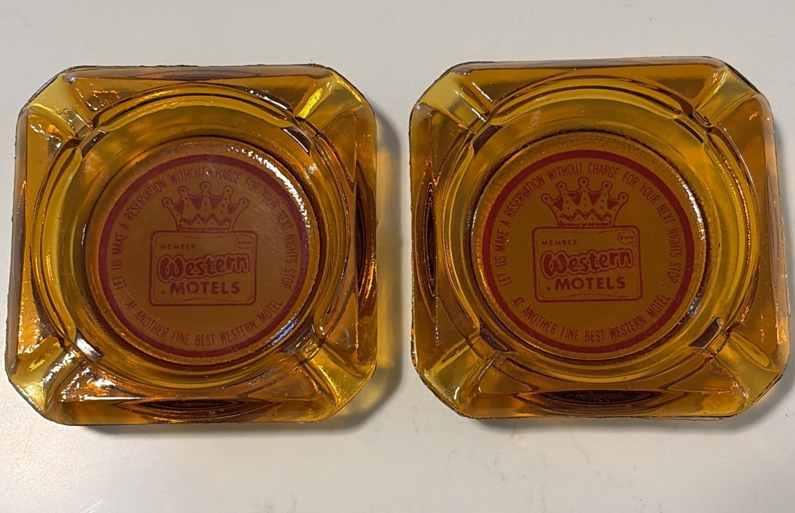Best Western Ash Tray Vintage Hotel Motel Glass Ashtray Amber Square
