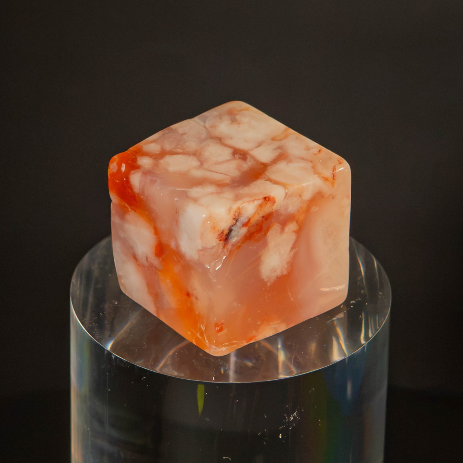 High Grade Carnelian Flower Agate Cube 46g Polished Pocket Stone Crystal Decor