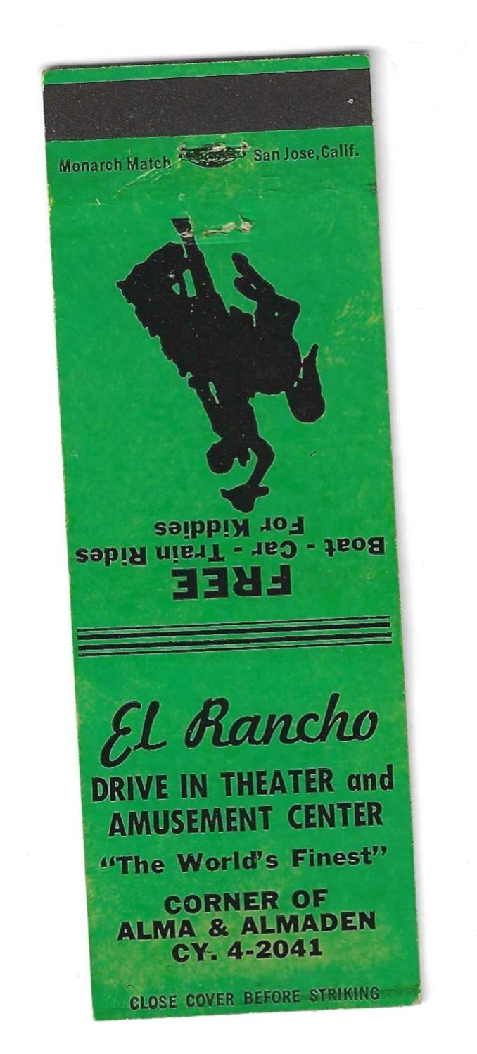VINTAGE SAN JOSE CA EL RANCHO DRIVE IN MOVIE THEATER MATCHBOOK COVER TRAIN RIDES