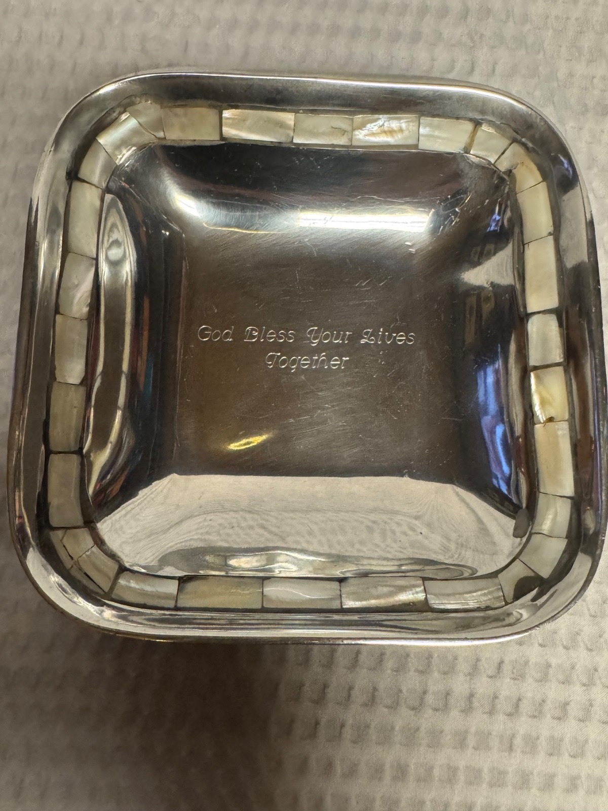 Towle Silversmith Aluminum Silverplate Square Serving Bowl Mother of Pearl Inlay