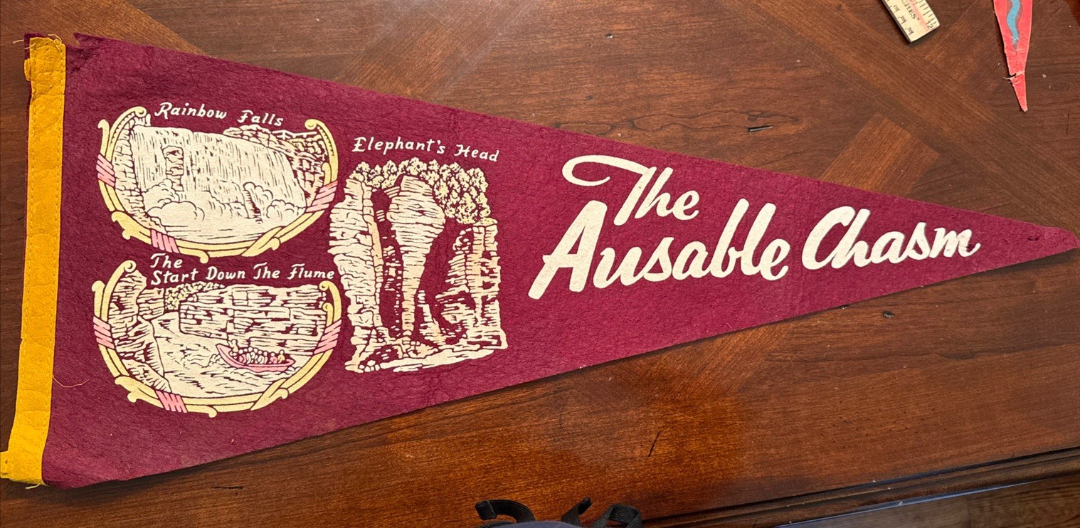 Vintage The Ausable Chasm NY Elephant Head Felt Travel Pennant Souvenir 30”