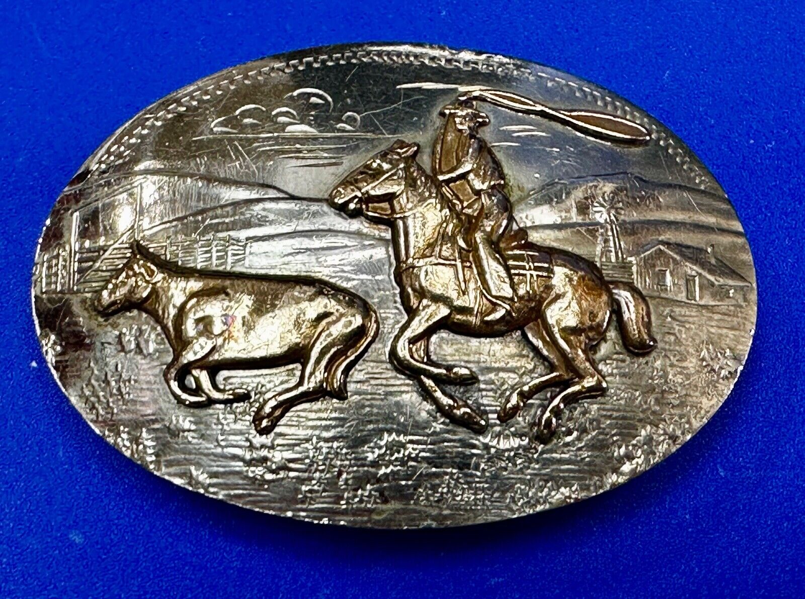 Two Horse Riding Cowboy's German Silver Belt Buckle by Comstock Silversmiths