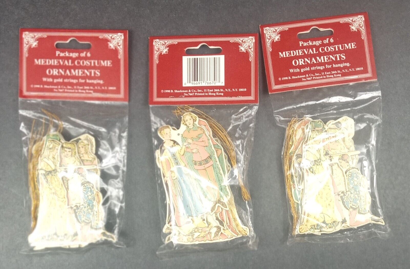 Vintage Shackman Medieval Costume Ornaments Lot of 3 Packs 6 per Pack 1998 hd4