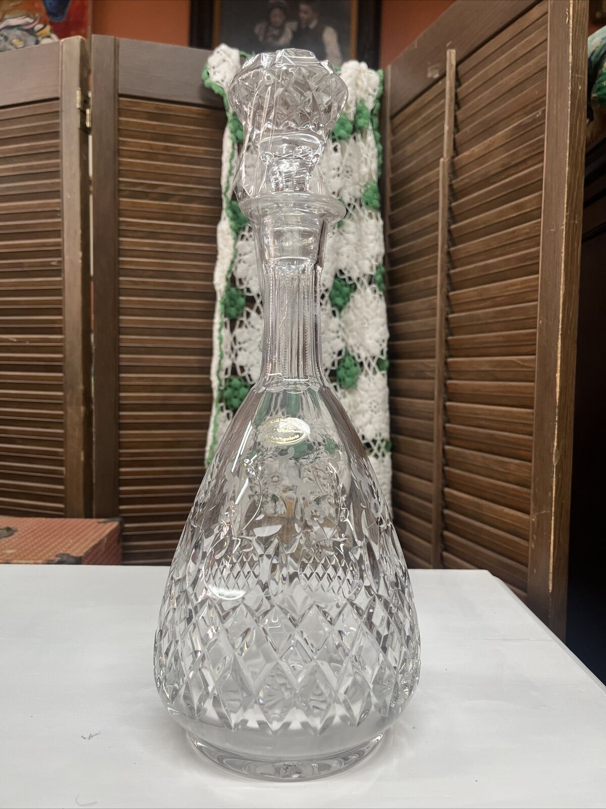 vintage cut crystal decanter with stopper original sticker 