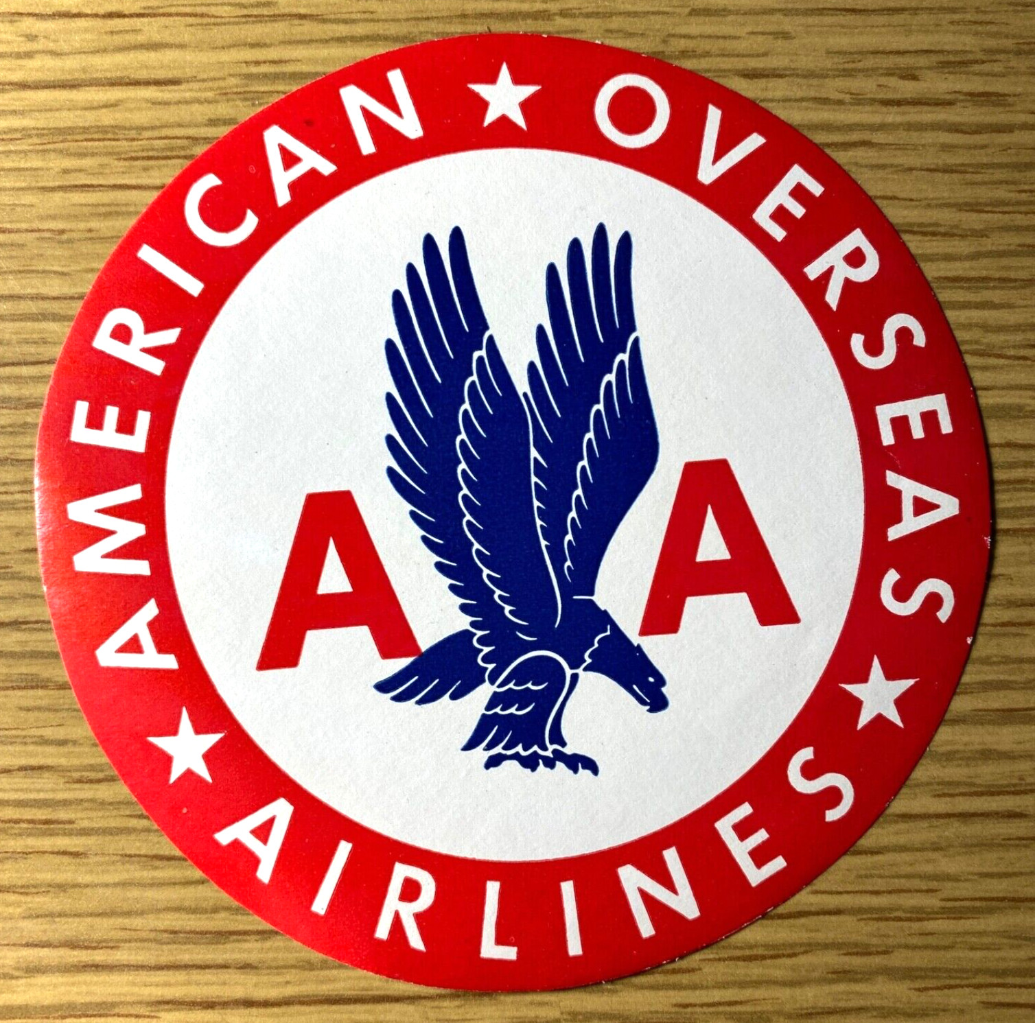1950s AMERICAN AIRLINES vintage 4.5 inch round decal sticker OVERSEAS DIVISION