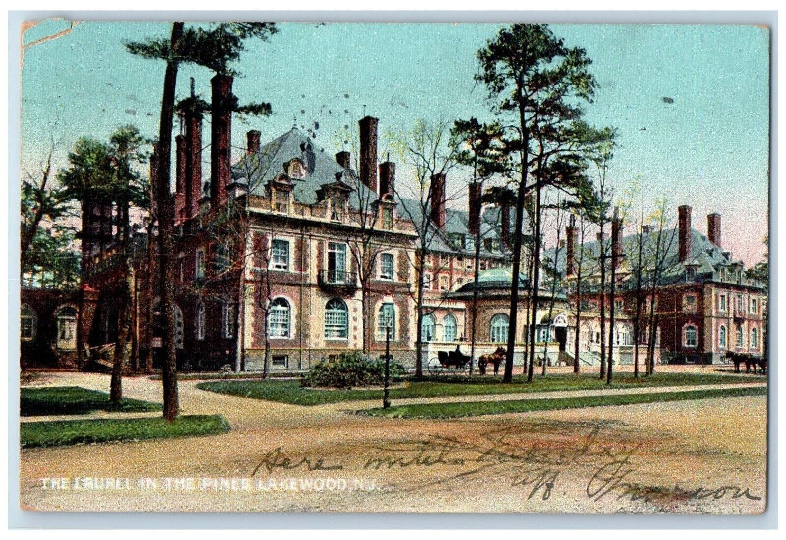1907 The Laurel In The Pines Street View Horse And Buggy Lakewood NJ Postcard