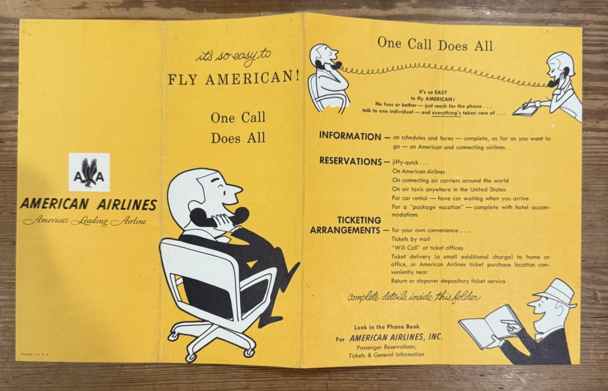 Vintage 1950's American Airlines Ticketing Services Folder