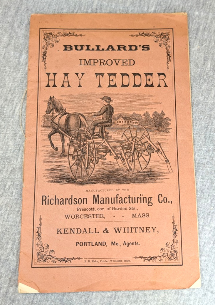 Antique Bullard's Improved Hay Tedder Farm Equipment Advertising Booklet C. 1871