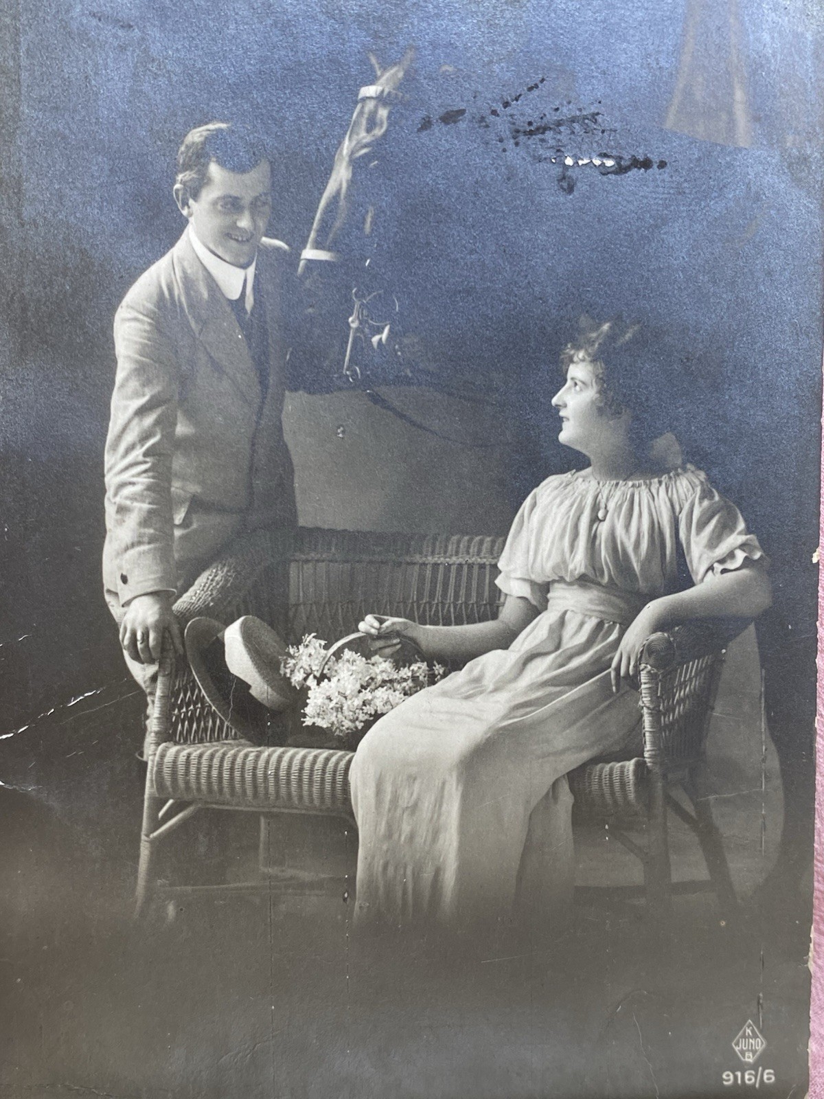 1918 RPPC Romantic Couple with Horse Postcard Kristiania Norway V.B. et Cie