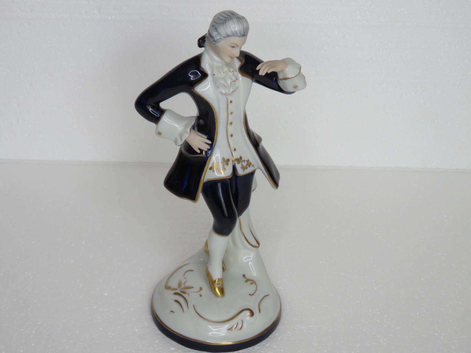 Vintage Royal Dux Rococo Cavalier Dancer Cobalt Blue Fine Porcelain Figurine 9.5