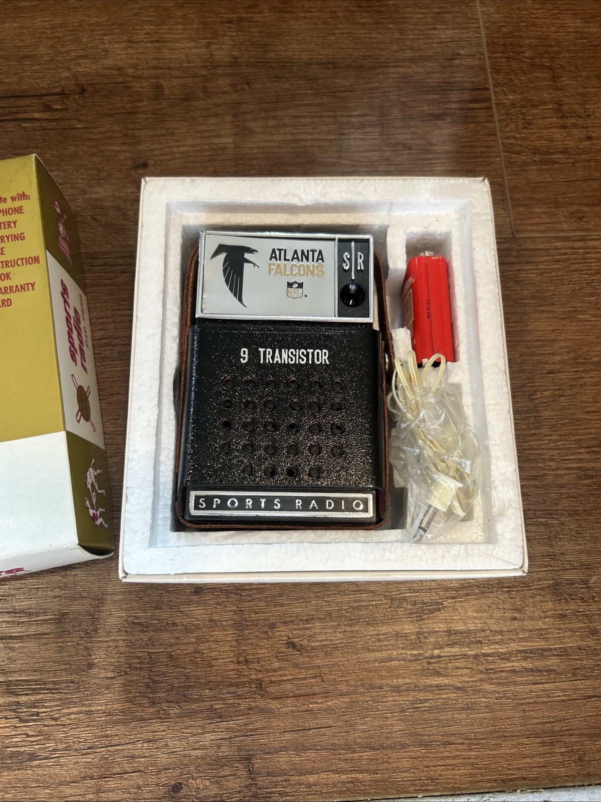 Vintage Atlanta Falcons Transistor Radio in Box with Original Accessories