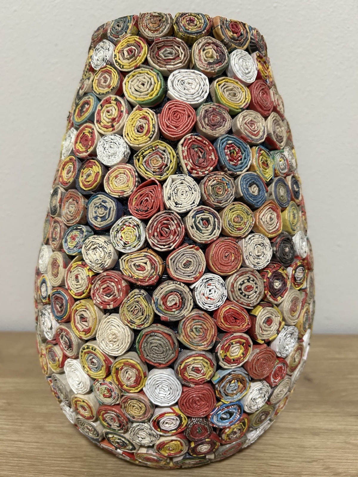 Handmade Recycled Paper Vase Upcycled Magazine Coiled Art Boho Decorative Vessel