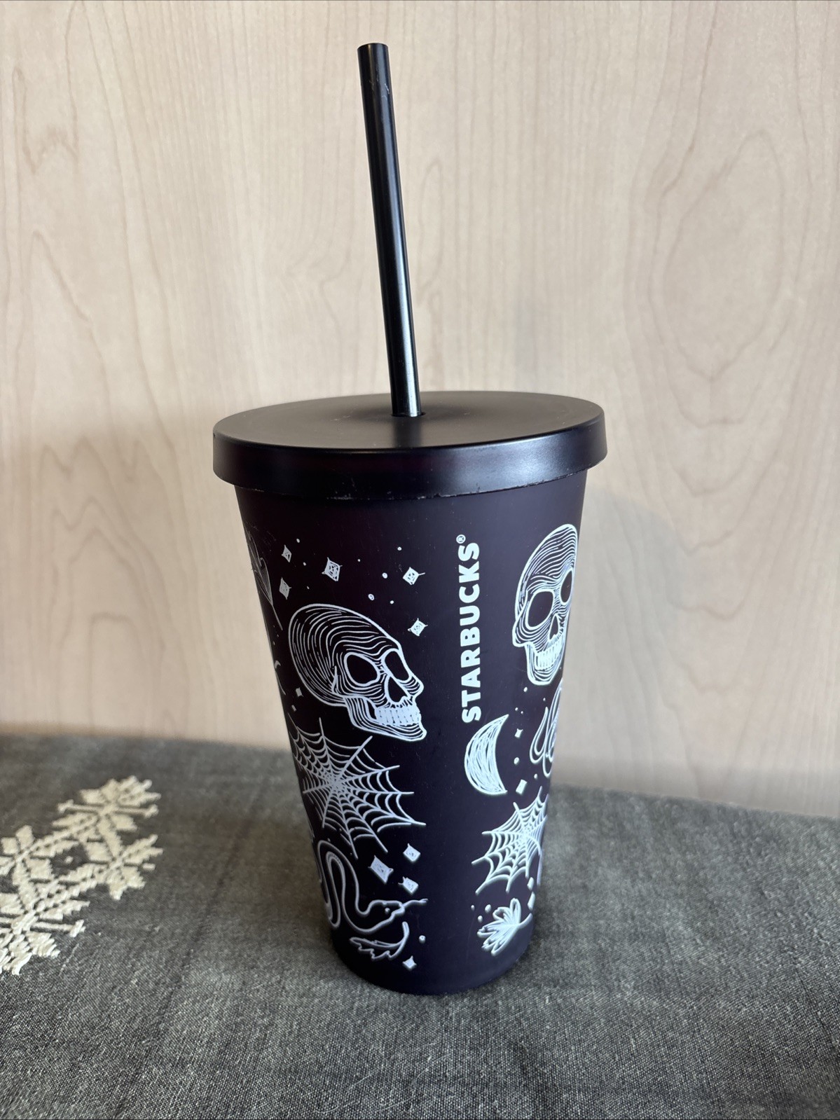 Starbucks 2019 Halloween Skull Moon Tumbler 16oz Dark Purple Black ~ Rare HTF