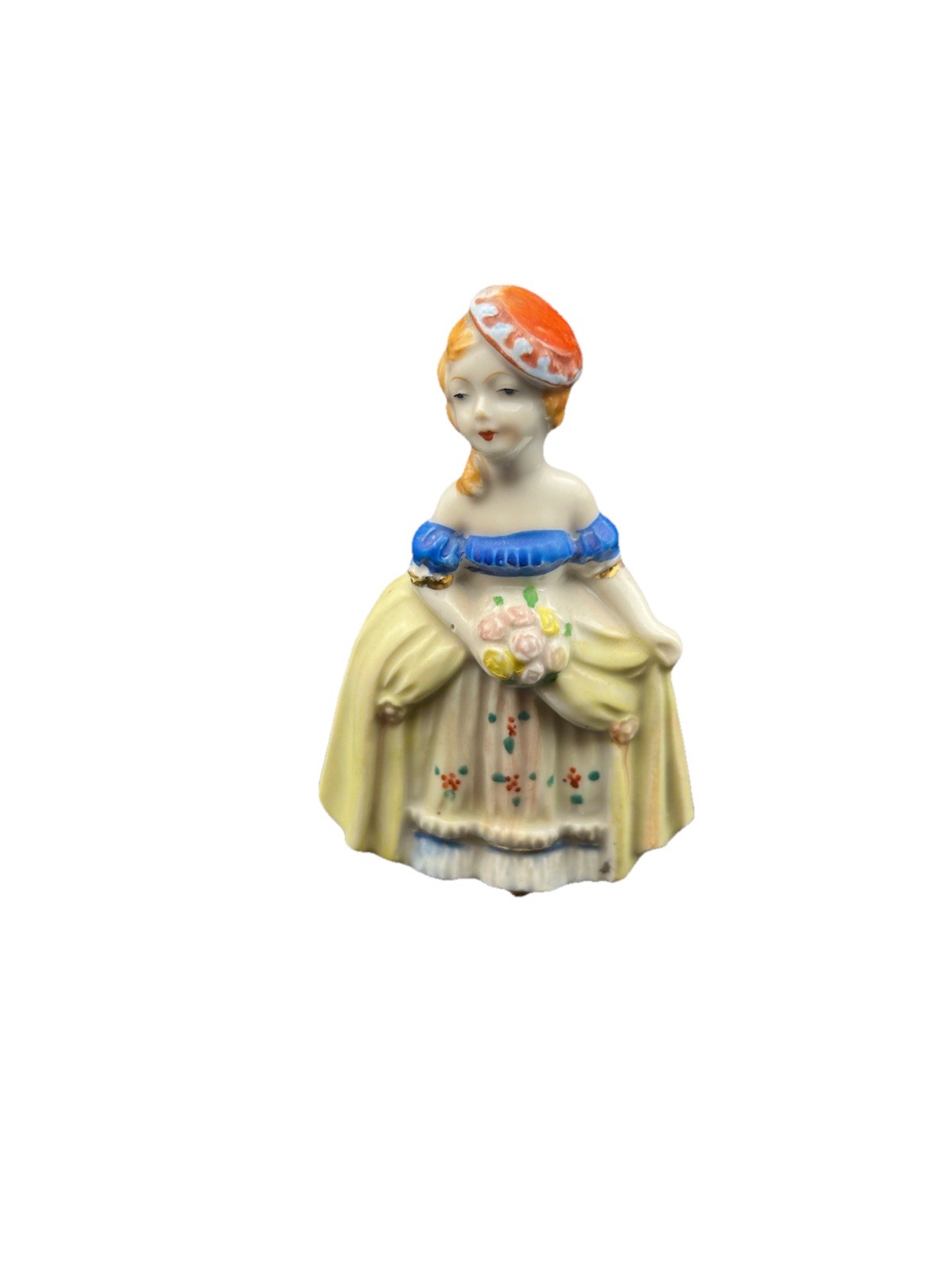Vtg 4” Figurine Woman holding flowers Occ Japan
