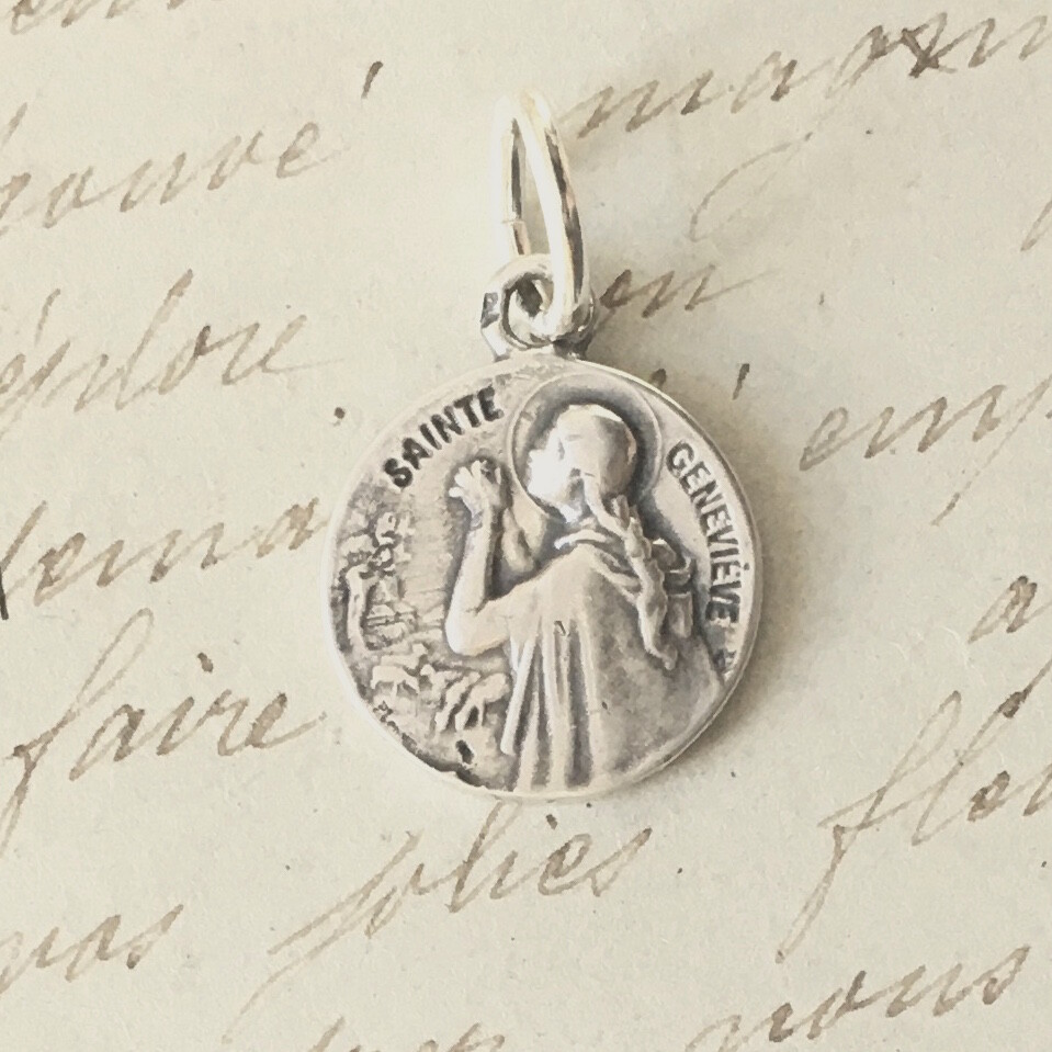 St Genevieve – Patron against plague, fever - Sterling Silver Antique Replica