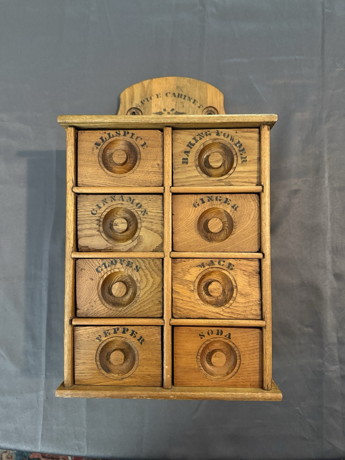 Wood Wall-Mount Spice Rack Cabinet, Brown, 8 Labeled Drawers, Rectangle