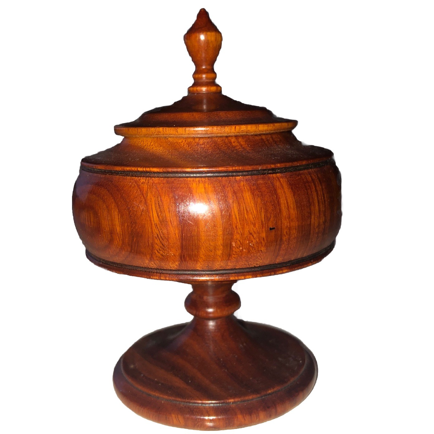 Vtg Miniature Turned Wood Pedestal Trinket Box & Lid - Treenware Ring Box 3.5”