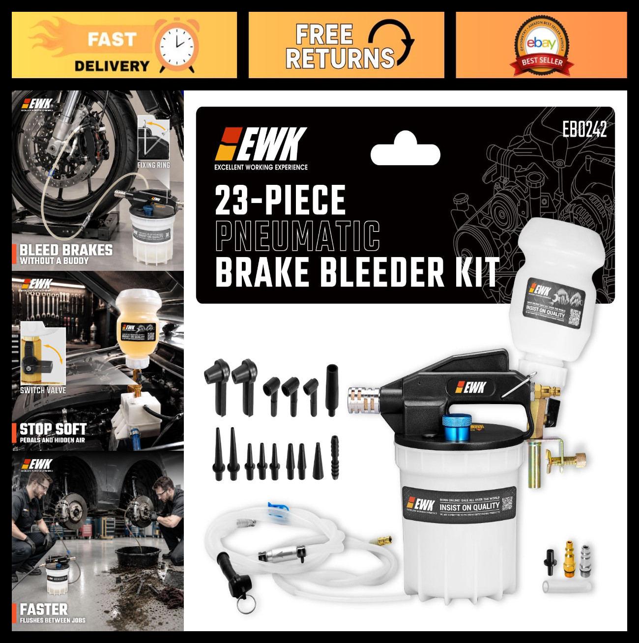 23 Pcs Brake Bleeder Kit - 2L Vacuum Pump & 1L Bottle | One-Person Fluid Flush f 23 Pcs Brake Bleeder Kit - 2L Vacuum Pump & 1L Bottle | One-Person Fluid Flush f