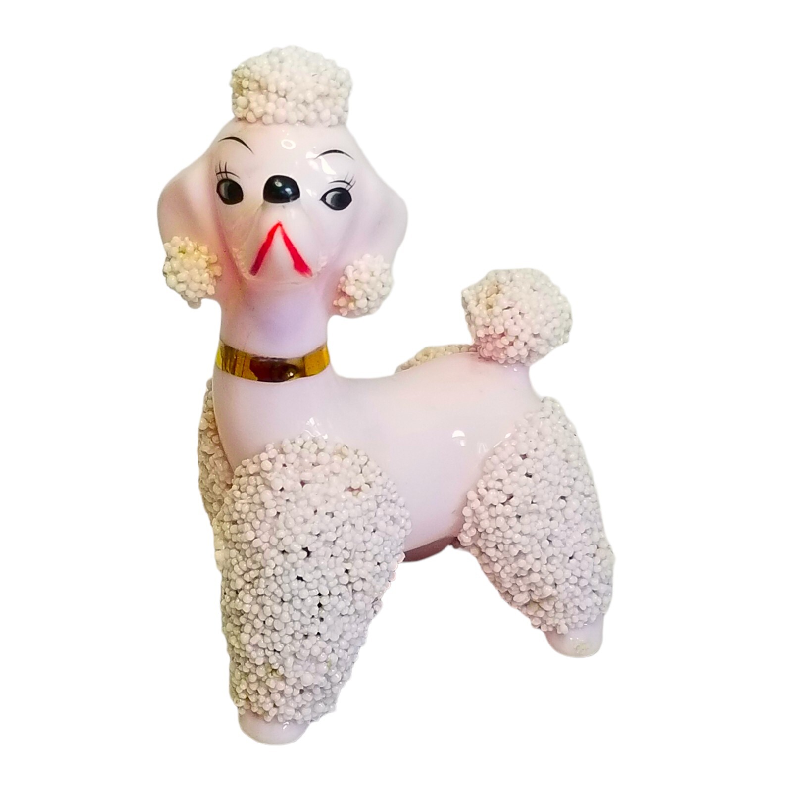 Vintage Snooty Porcelain Pink Spaghetti Poodle Dog Gold Collar EUC