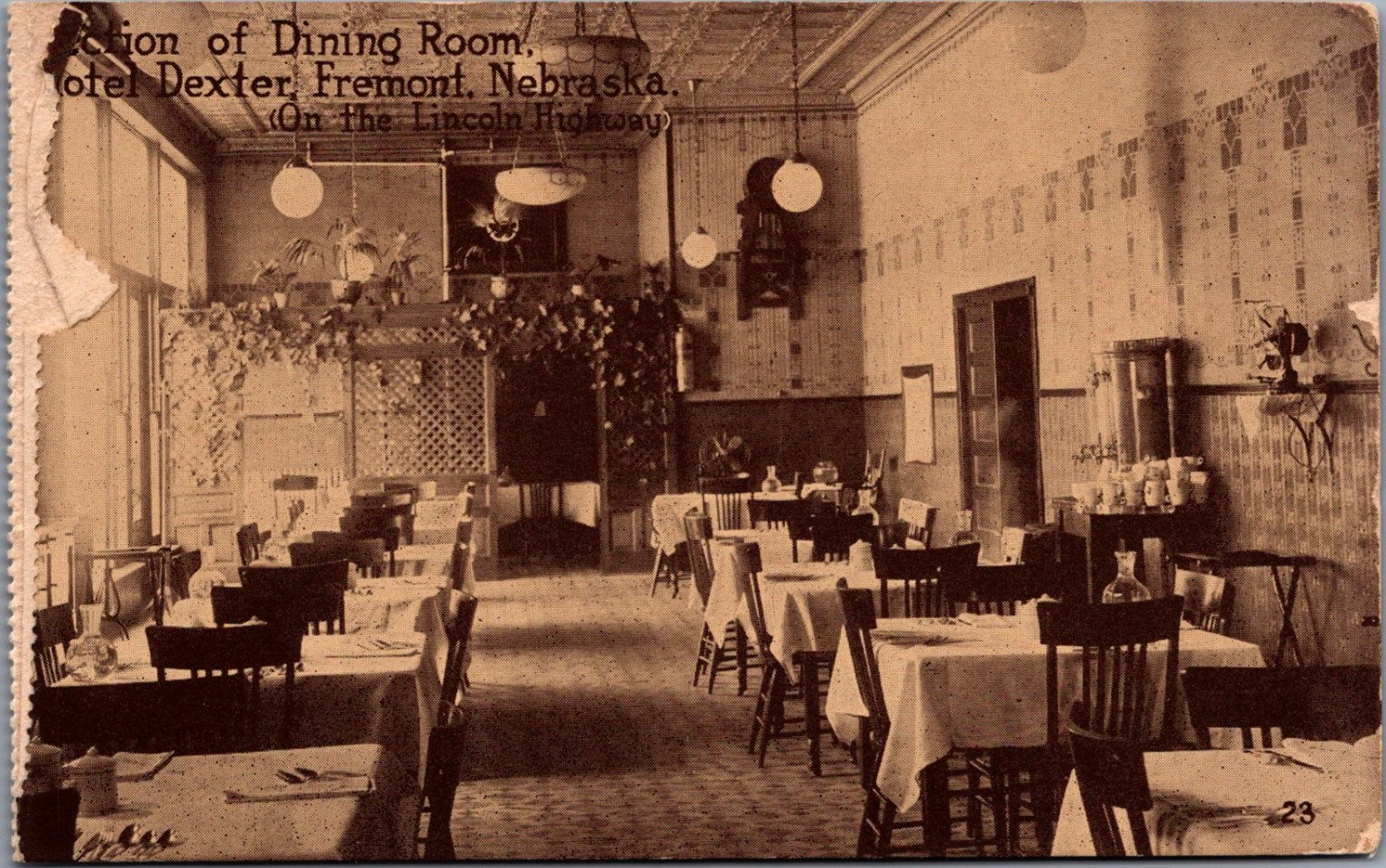 Hotel Dexter Dining Room Fremont NE Lincoln Highway Postcard Hotel Dexter Dining Room Fremont NE Lincoln Highway Postcard