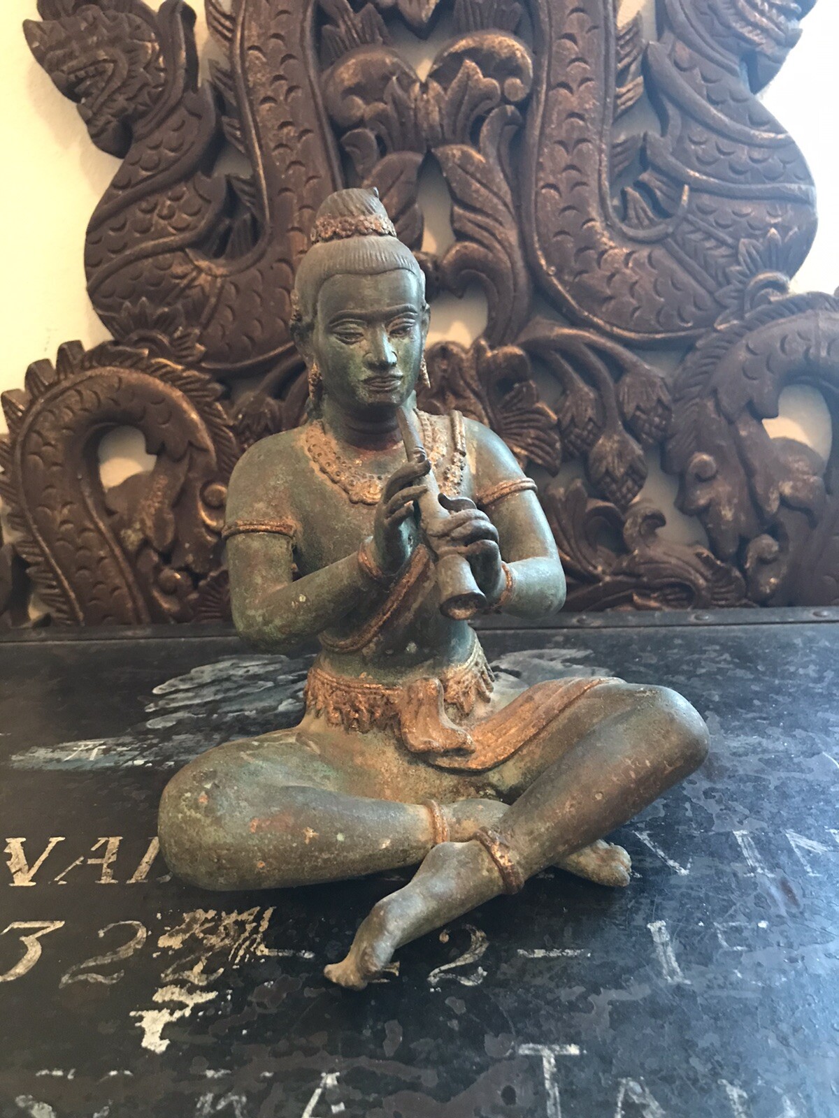 Stunning Antique Brass Khmer Koh Ker Seated Bodhisattva Avalokitesvara Statue