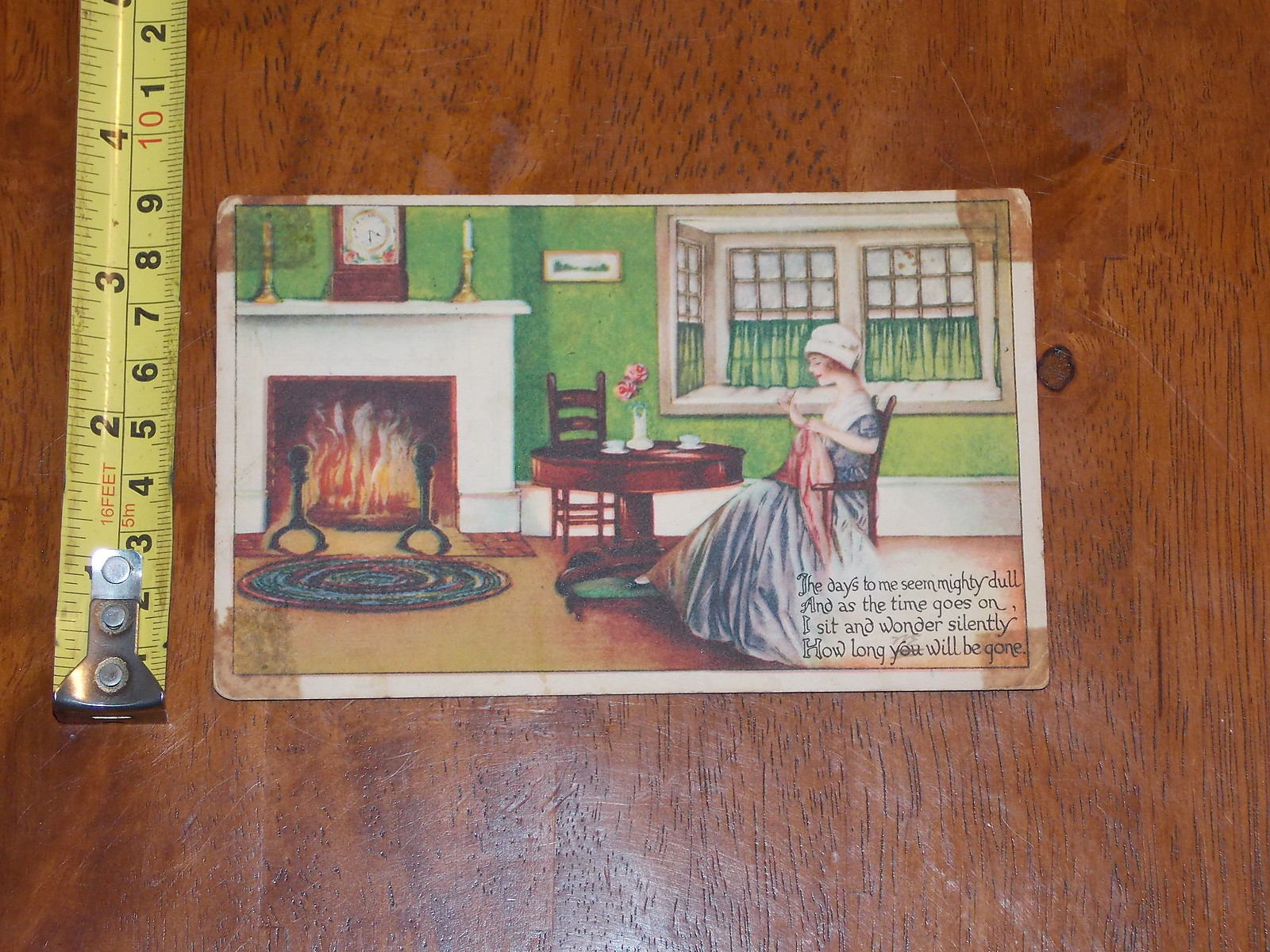 POSTCARD 1916 GARTNER BENDER KNITTING FIRE PLACE