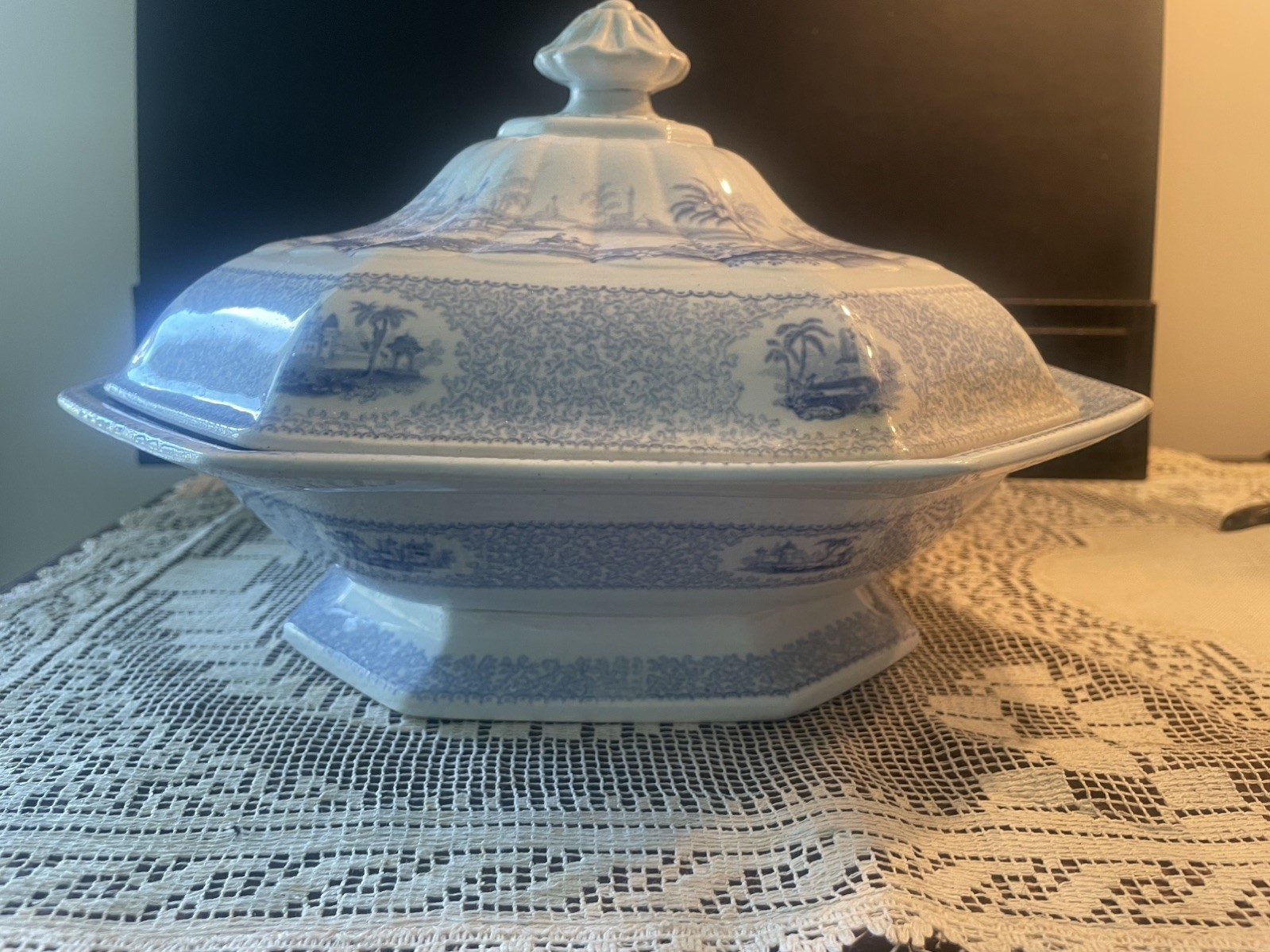 Rare Antique 1830-40s Ridgway Medina Staffordshire Transferware Covered Dish HTF