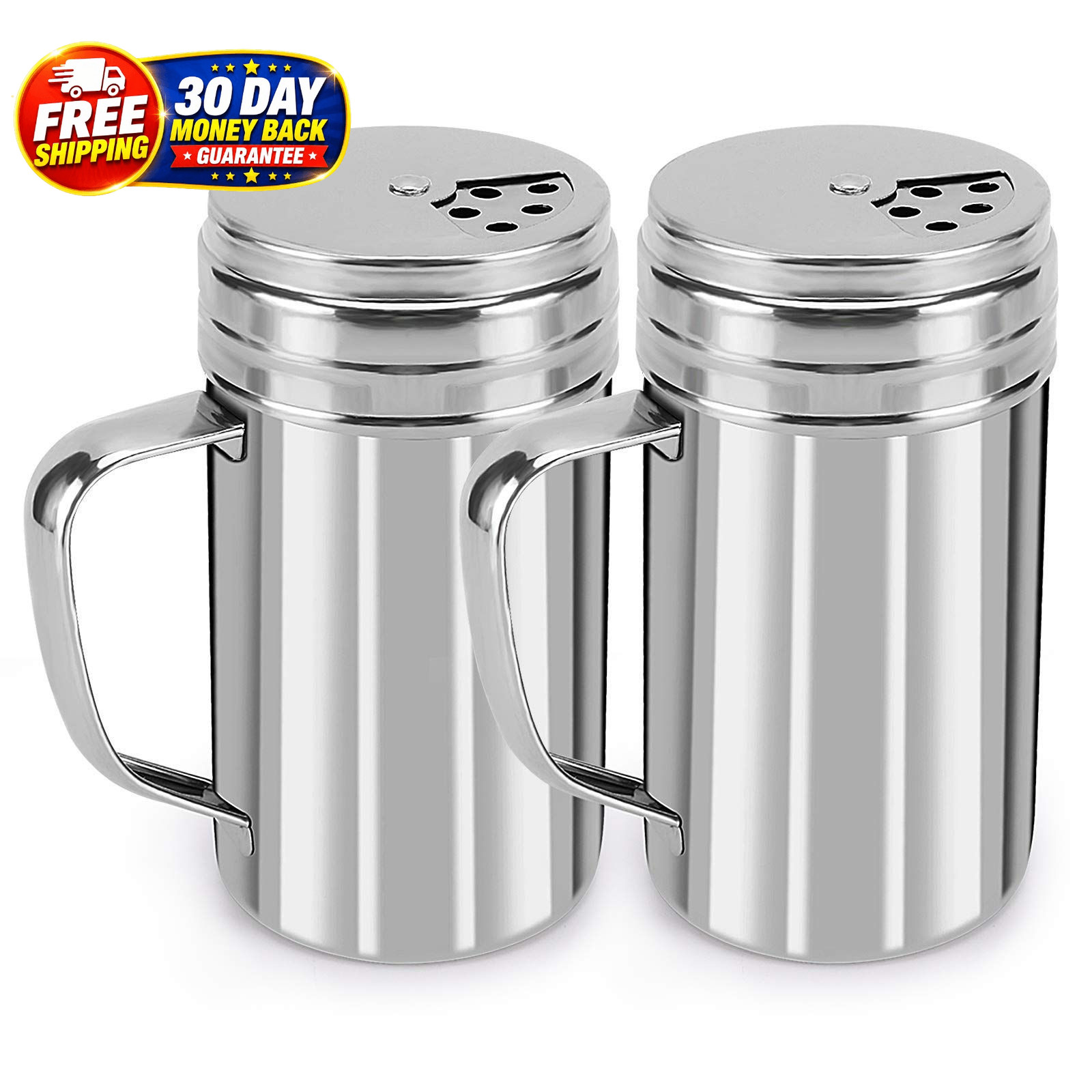 13oz Salt and Pepper Shakers with Adjustable Pour Holes, Stainless Steel