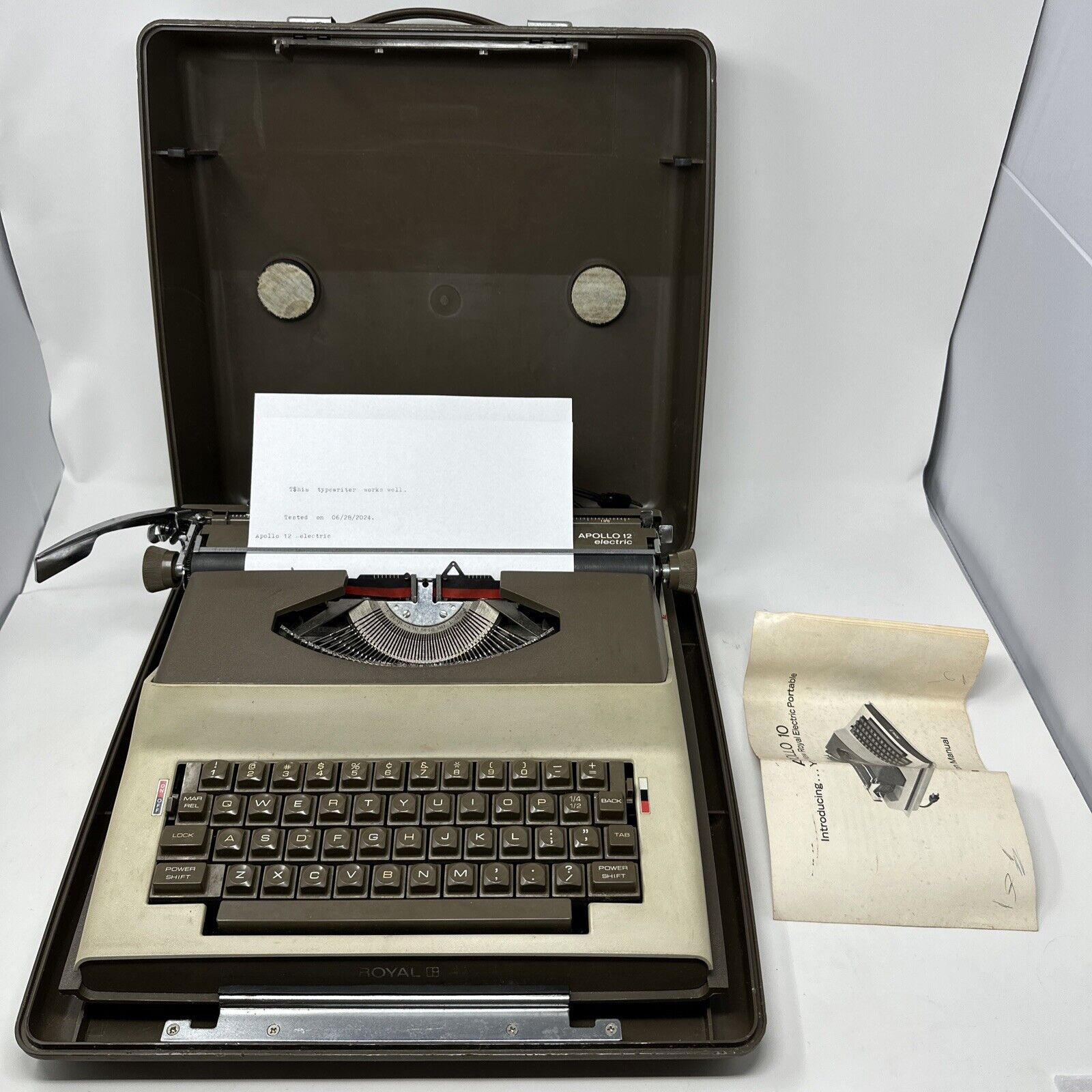 Royal Apollo 12 Brown Tan Electric Typewriter Hard Case w/ Manual VTG Japan