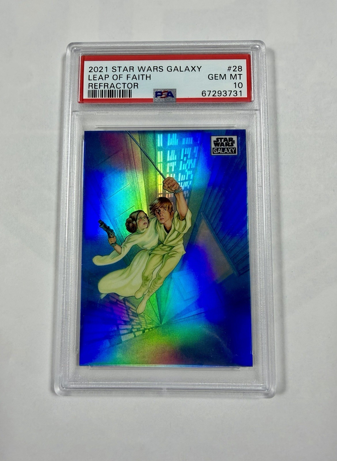 2021 Topps Star Wars Galaxy Refractor #28 Leap of Faith PSA 10 2021 Topps Star Wars Galaxy Refractor #28 Leap of Faith PSA 10