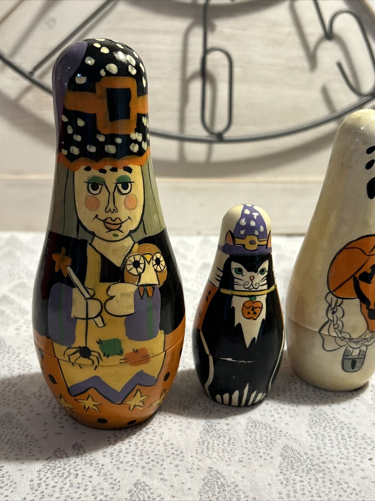 Vtg Midwest Importers Halloween Nesting Doll - 4 Pce- Witch, Ghost, Cat, Pumpkin
