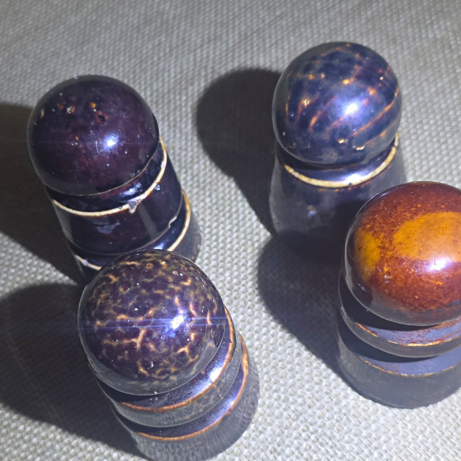 Vintage Antique 4pc Lot Dark Brown Ceramic Insulators Small 3\