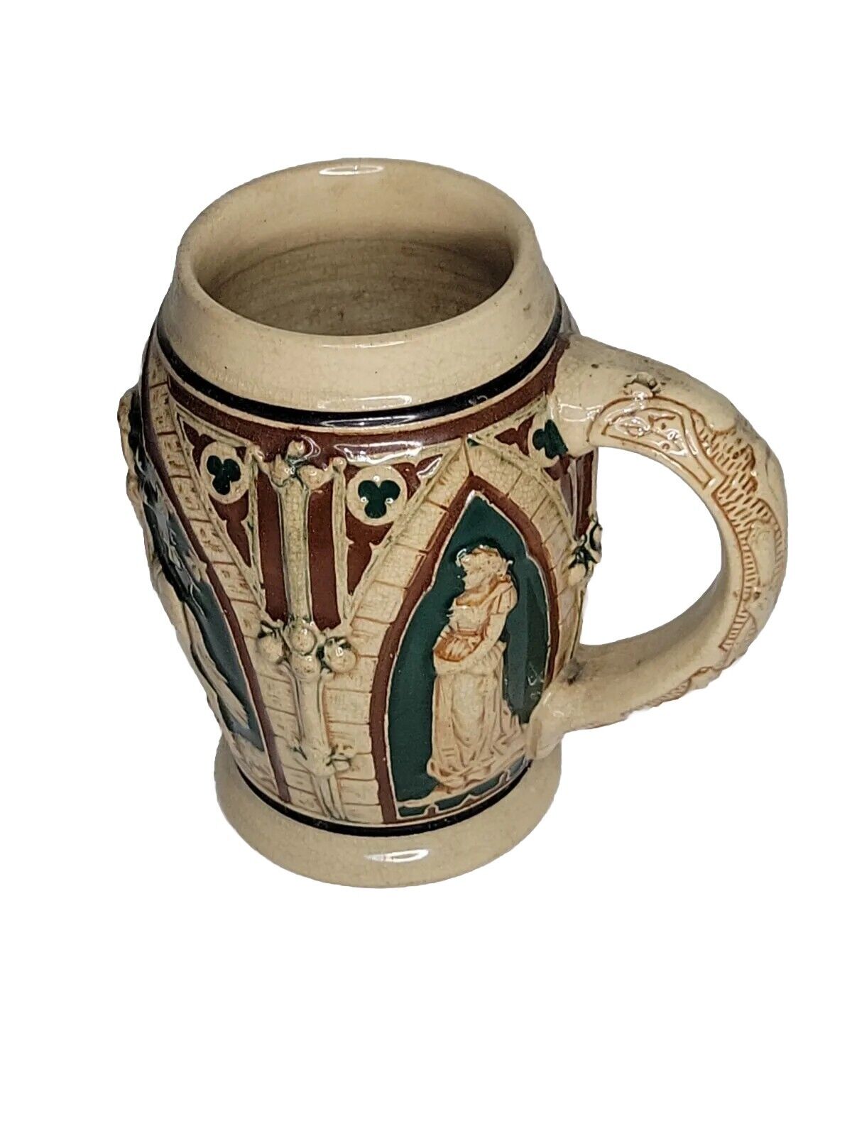 antique german germany beer stein mug tankard painted raised detail