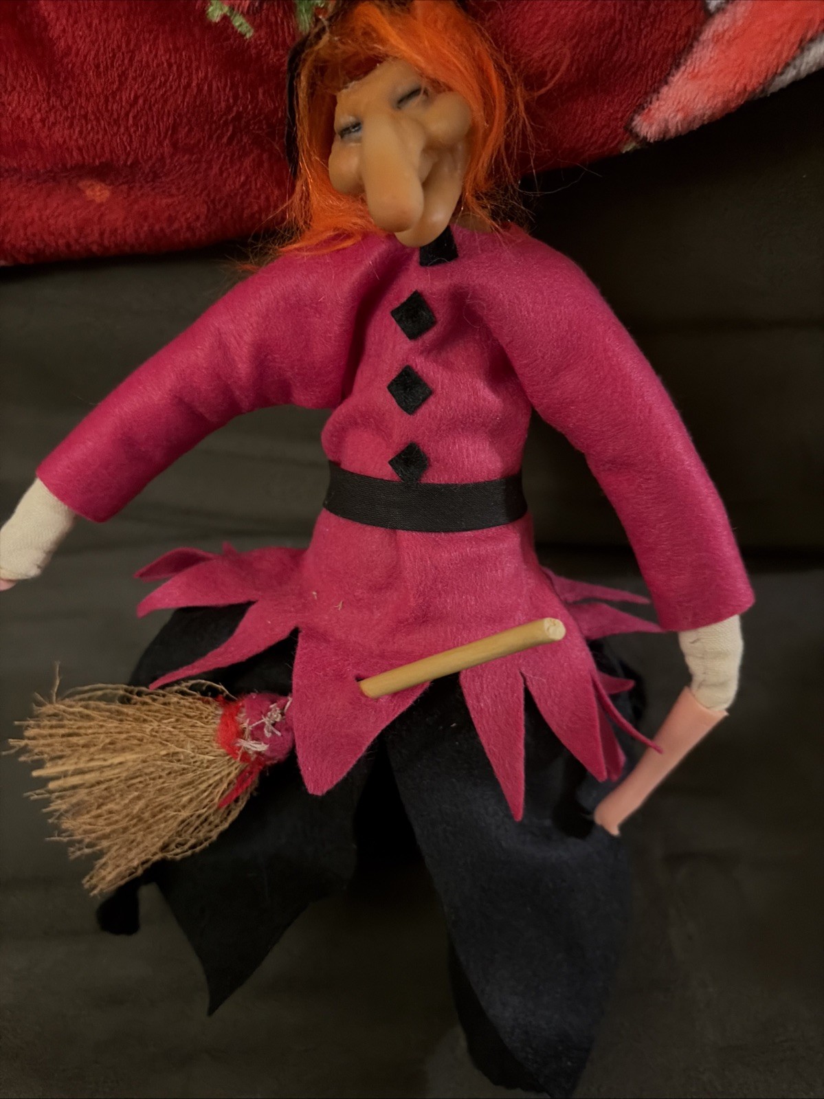Vintage Hanging Good Luck Kitchen Witch With Broom Baba Yaga Halloween Decor