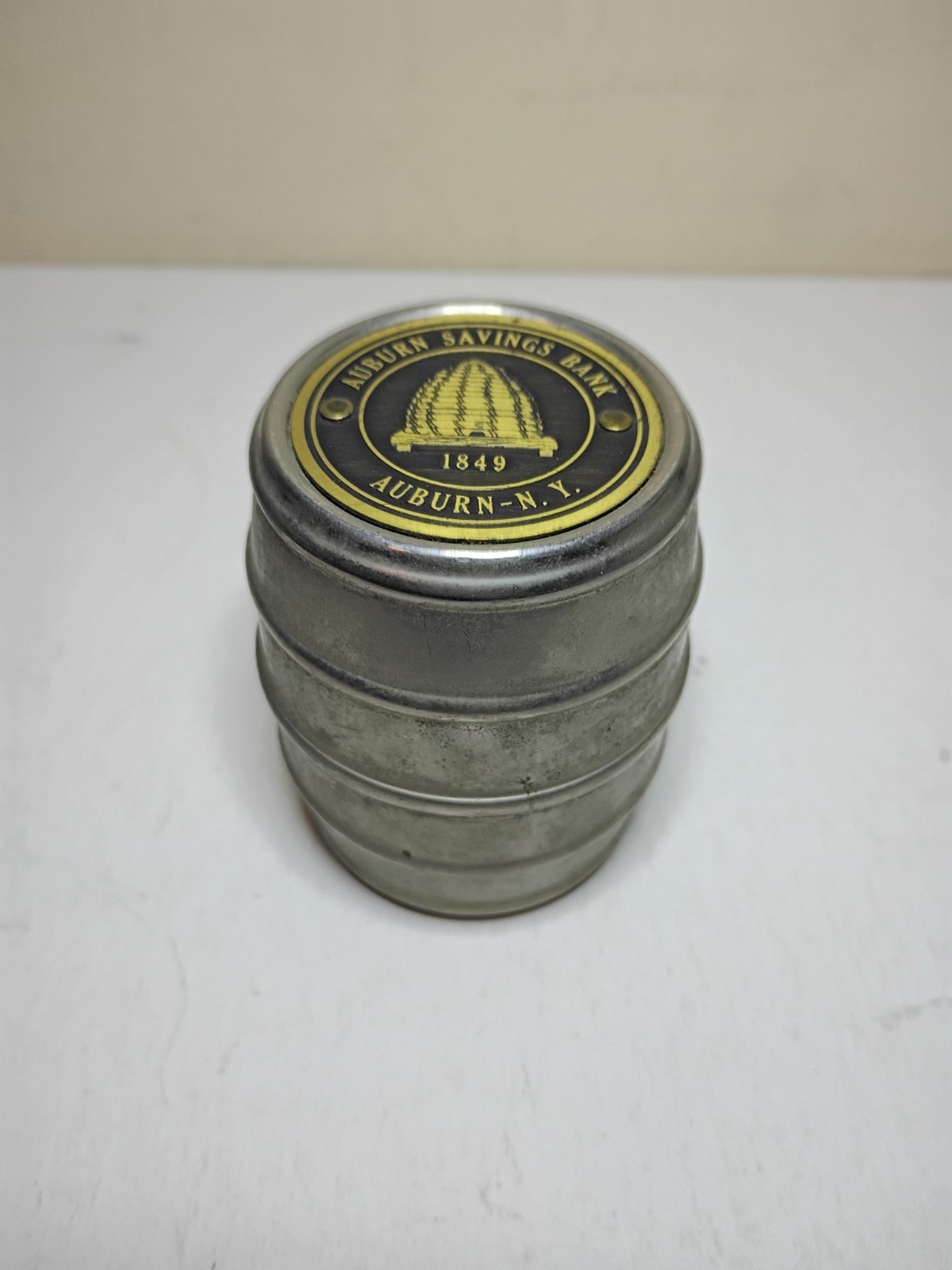 Vintage Auburn Savings Bank Auburn NY Coin Bank Barrel Vintage Auburn Savings Bank Auburn NY Coin Bank Barrel