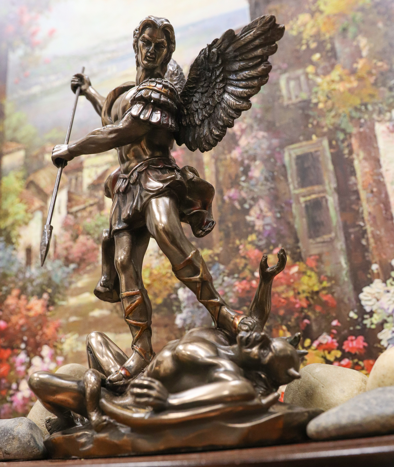 Ebros Saint Archangel Michael Piercing Lucifer With Spear Decor Figurine 10.25 Ebros Saint Archangel Michael Piercing Lucifer With Spear Decor Figurine 10.25