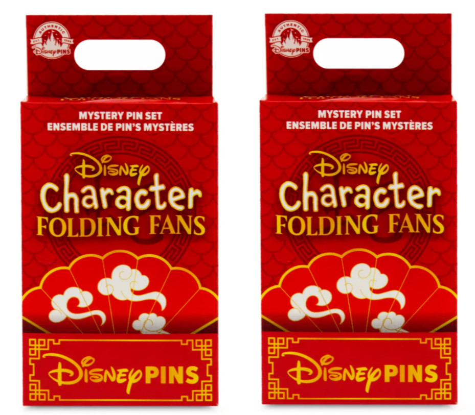 Disney Parks Character Folding Fans Mystery Pin Blind Box Set of 2 Sealed  - NEW