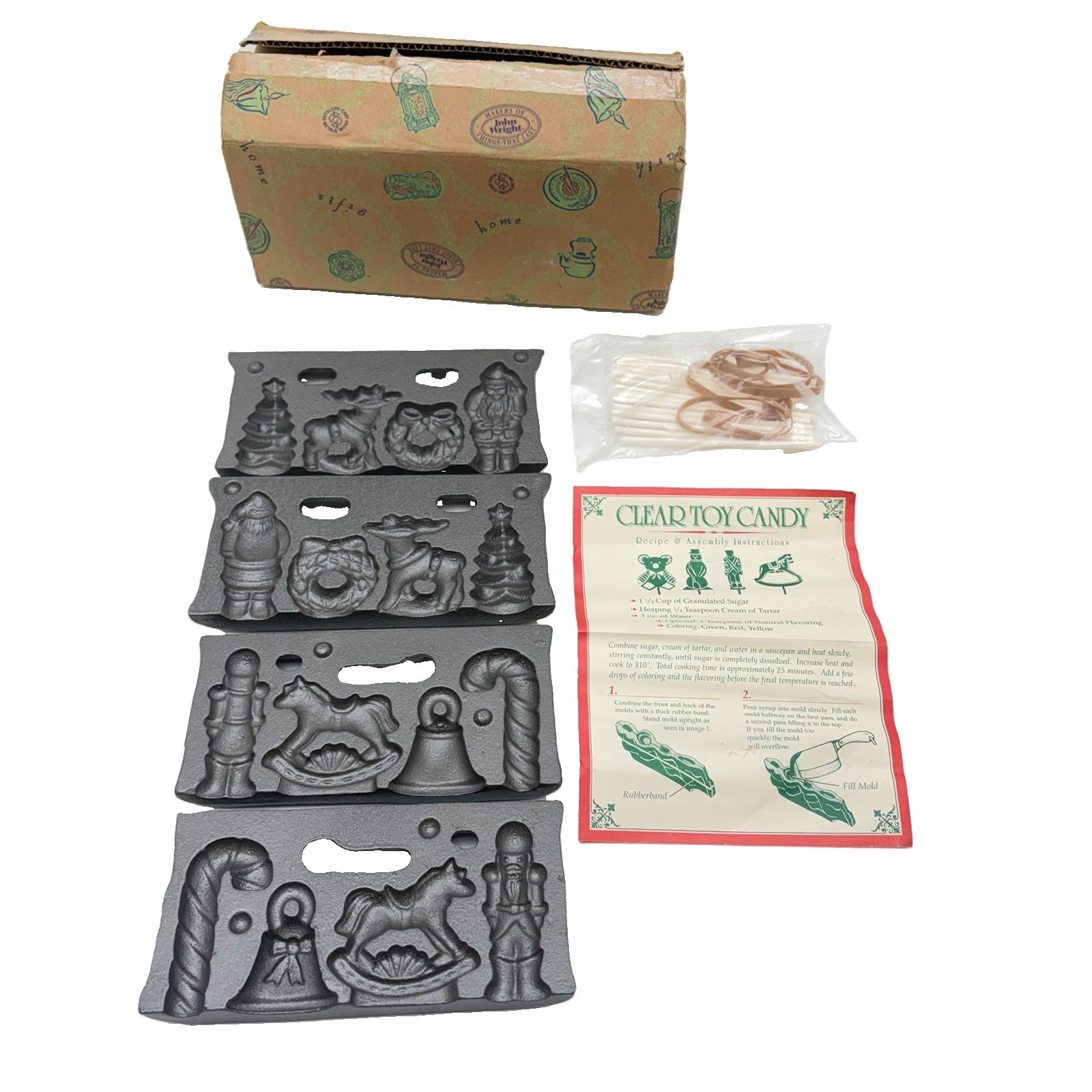 Vintage 1994 John Wright Cast Iron Holiday Christmas Lollipop Candy Molds Set