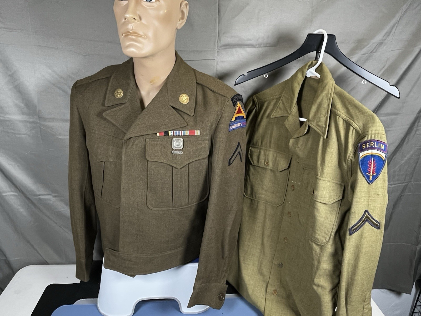 Post WWII US 7th Army Ike Jacket & Shirt German Made Tab