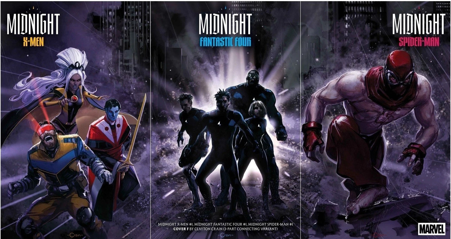 MIDNIGHT X-MEN FANTASTIC FOUR SPIDER-MAN #1 CLAYTON CRAIN VARIANT SET