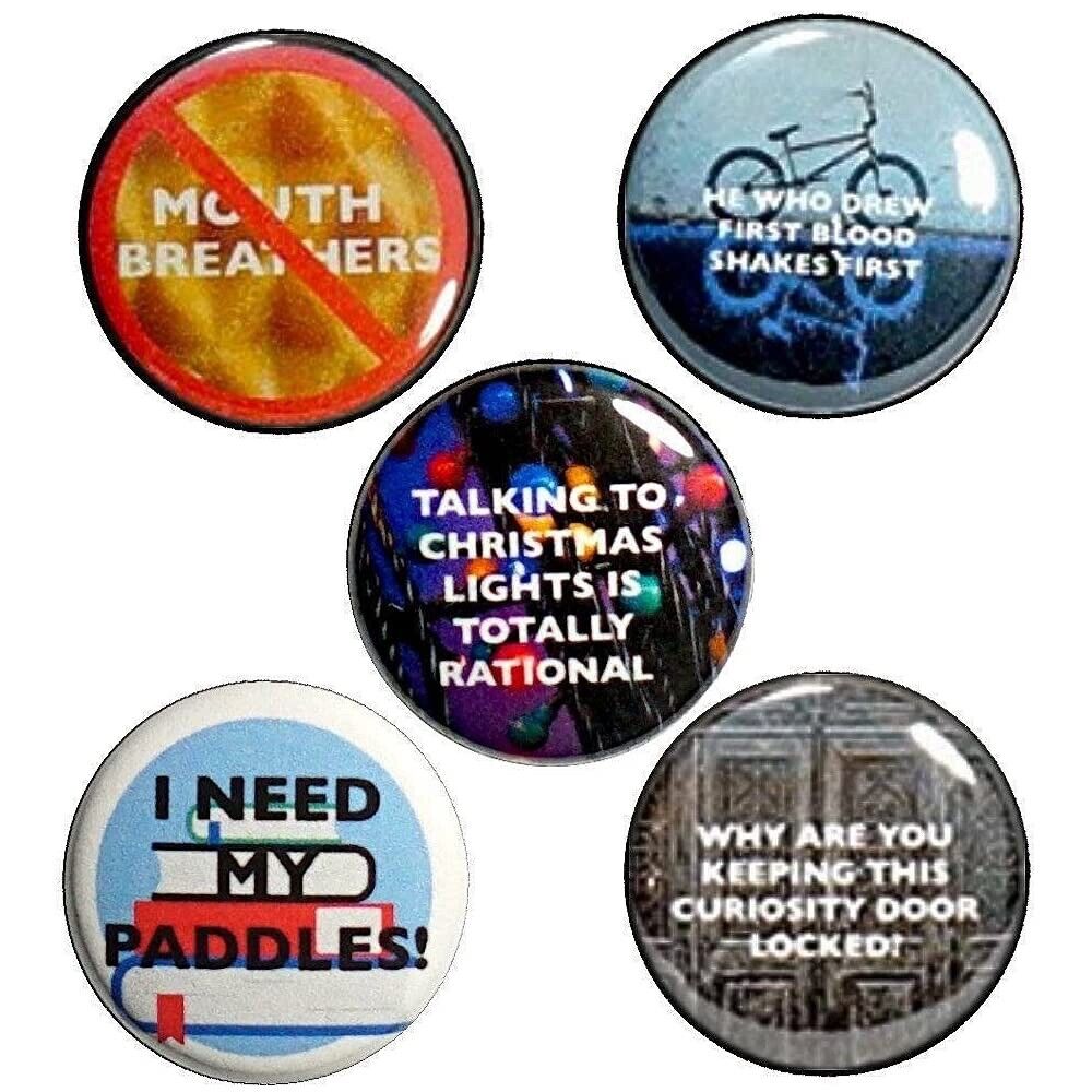 Funny Fan Buttons Pins 80\'s Style Band No Mouth Breathers Size 5 Pack 1\