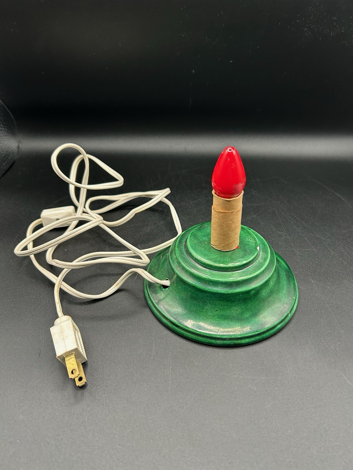 VTG Small Ceramic Christmas Tree Bulb Base With Design Replacement Part Working