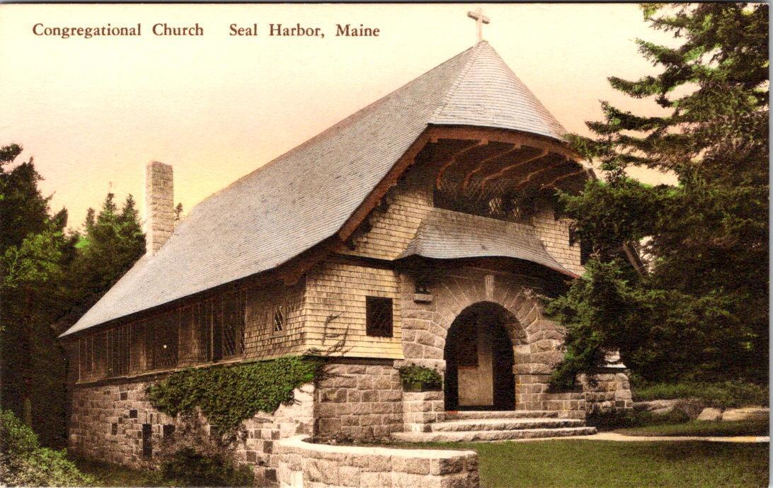 Seal Harbor, ME Maine  CONGREGATIONAL CHURCH  Albertype  HAND COLORED Postcard