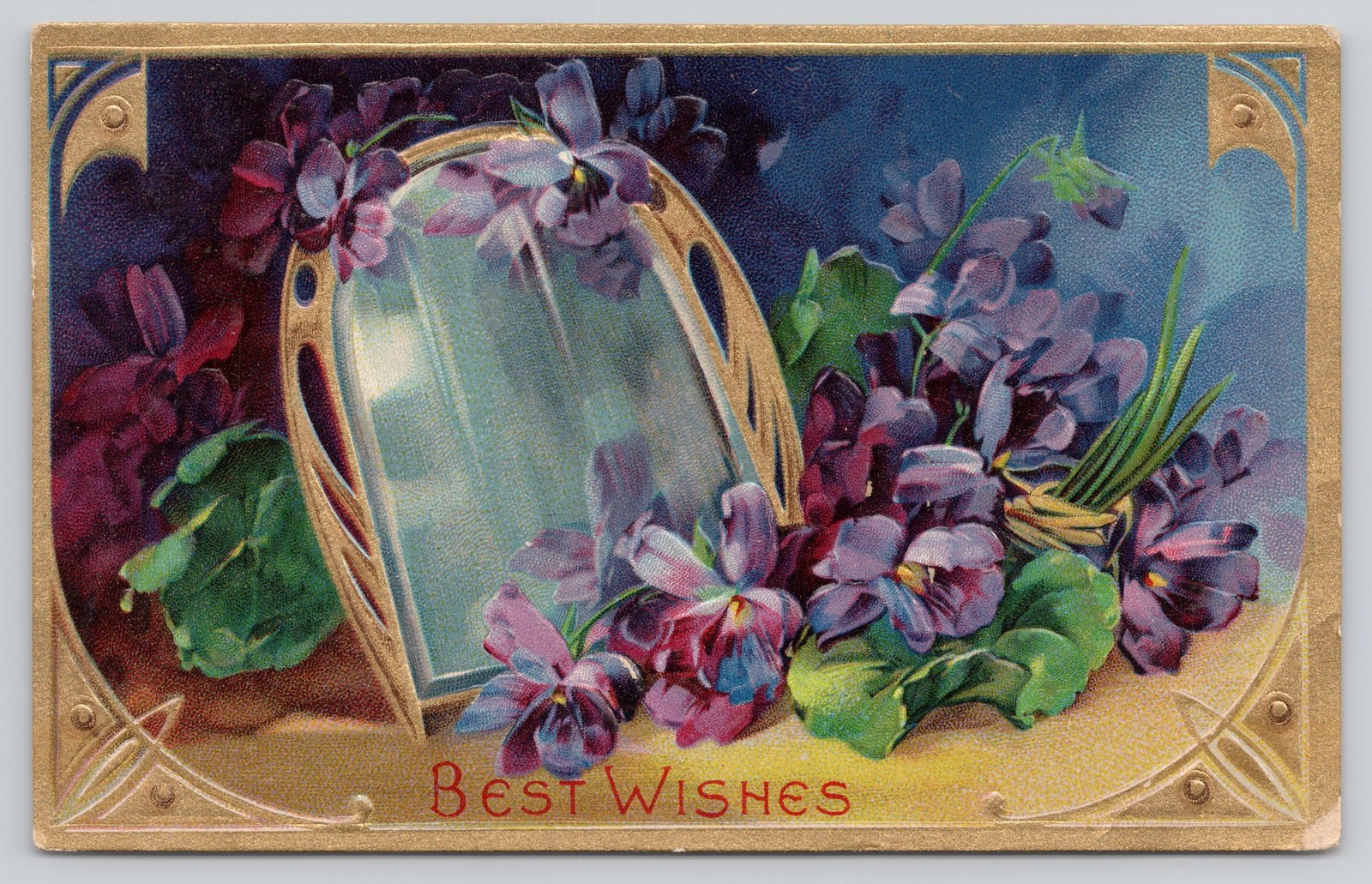 Best Wishes Postcard Violets Embossed Gold c1910 Posted Divided Back