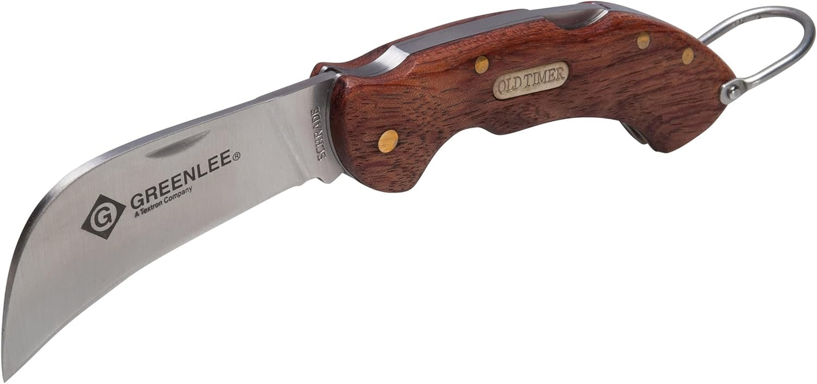 Greenlee 0652-28 Hawkbill Folding Pocket Knife with Wood Handle, Silver/Brown