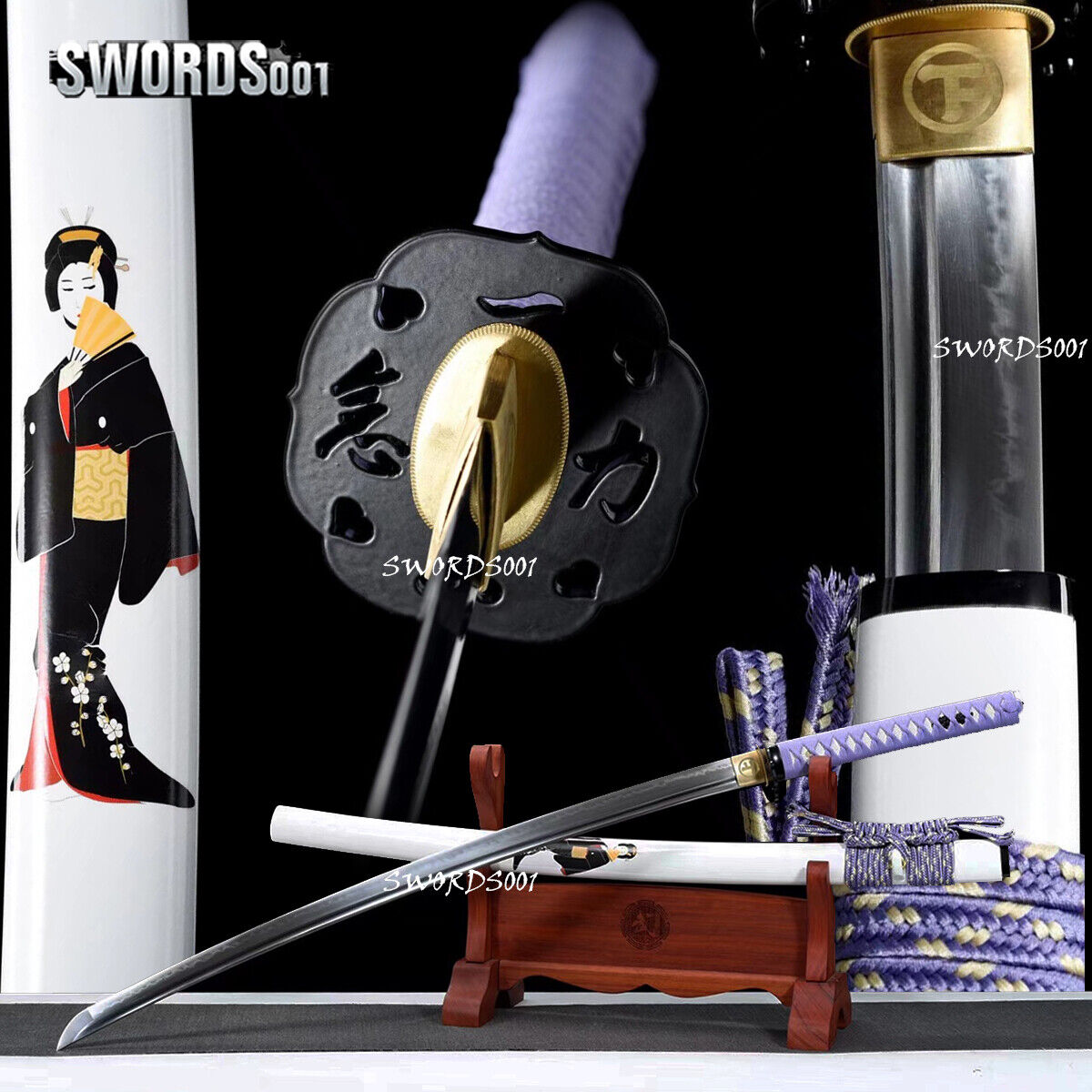 Elegant Geisha Katana Clay Tempered T10 Japanese Samurai Sharp Functional Sword